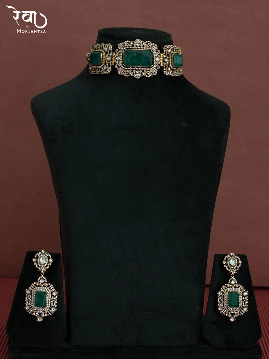 Green Color Moissanite Necklace Set - MO-S30WGR
