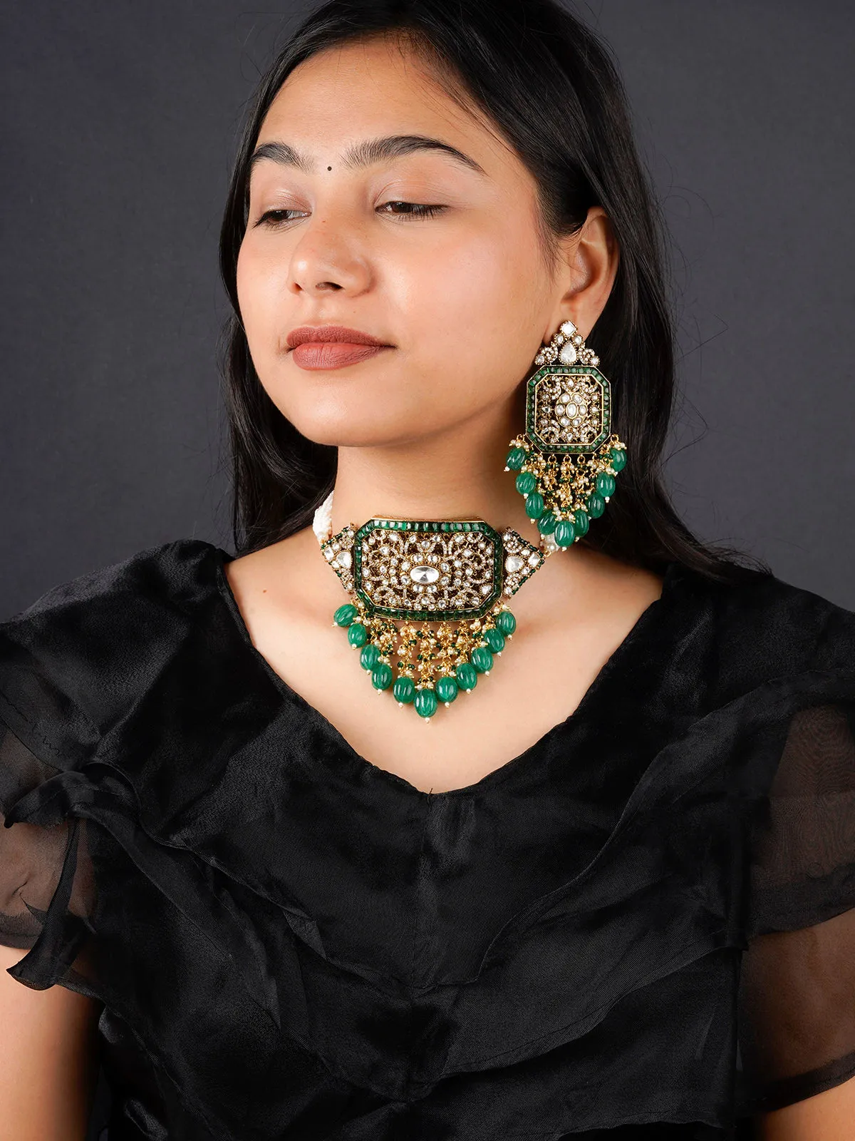 Green Color Moissanite Necklace Set - MO-S76GR