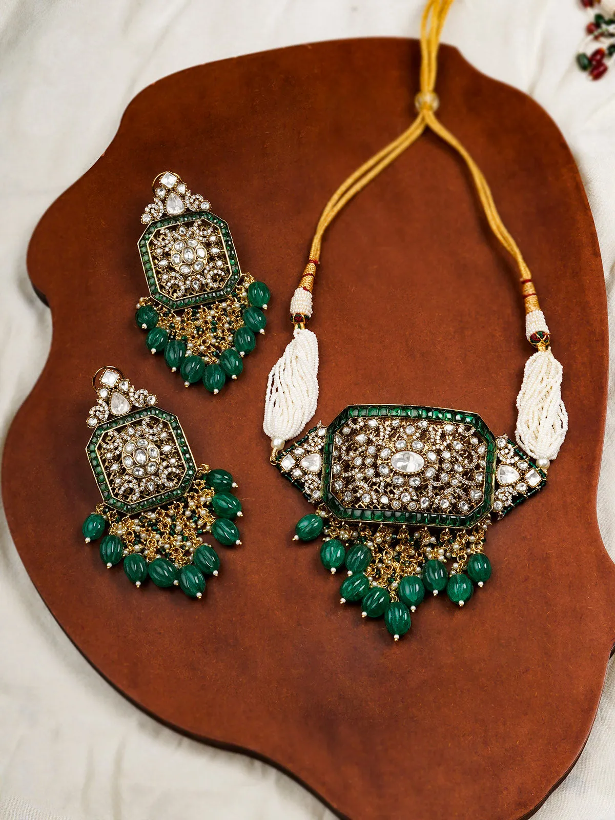 Green Color Moissanite Necklace Set - MO-S76GR