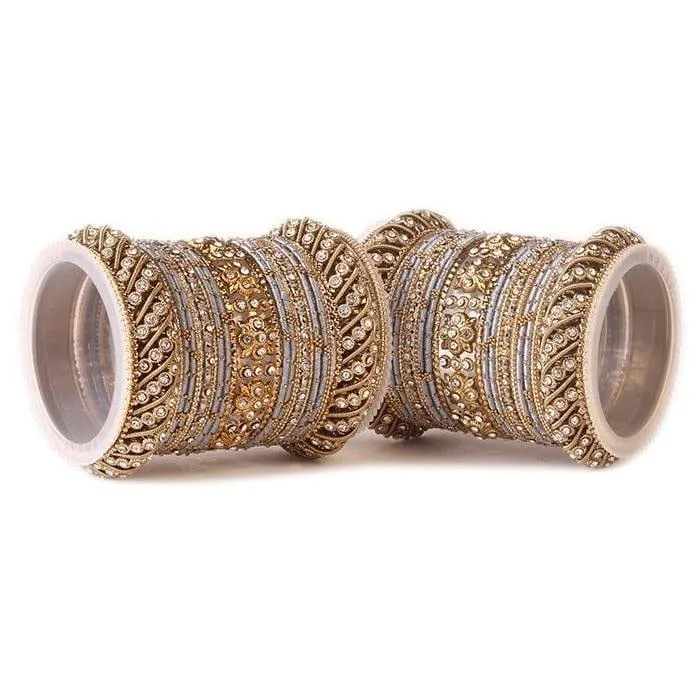 Green Silk Thread Stone Bangle Set for Both Hands