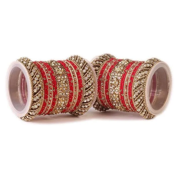 Green Silk Thread Stone Bangle Set for Both Hands