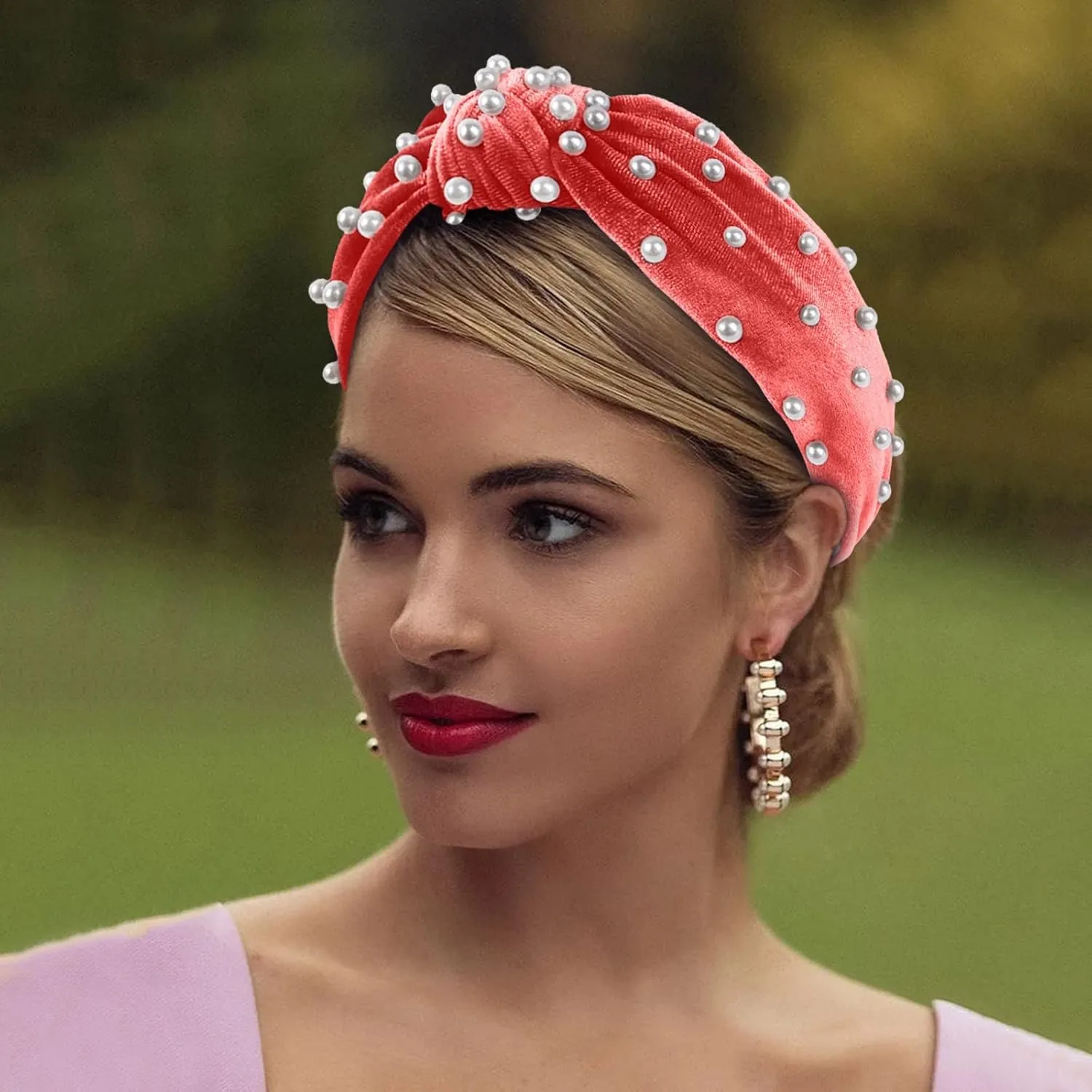 Hair Bands for Lady Women Pearls Knotted Head Bands Rhinestone Hair Bands Hair Accessories for Daily Festival