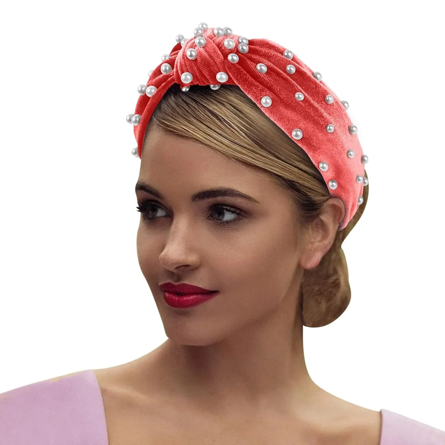 Hair Bands for Lady Women Pearls Knotted Head Bands Rhinestone Hair Bands Hair Accessories for Daily Festival