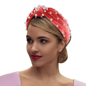 Hair Bands for Lady Women Pearls Knotted Head Bands Rhinestone Hair Bands Hair Accessories for Daily Festival