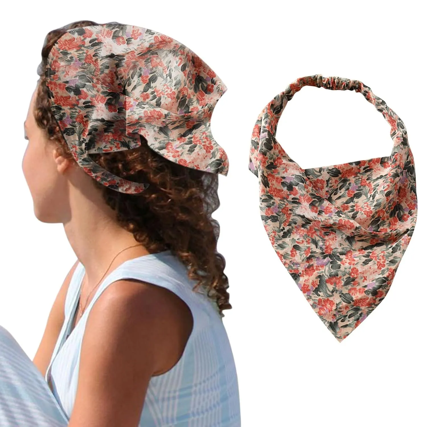Hair Scarf Boho Floral Print Headband Head Kerchief Turban Headbands Triangle Hair Bandana Hair Accessores (F, One Size)