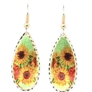 Handmade Copper Teardrop Sunflower Earrings