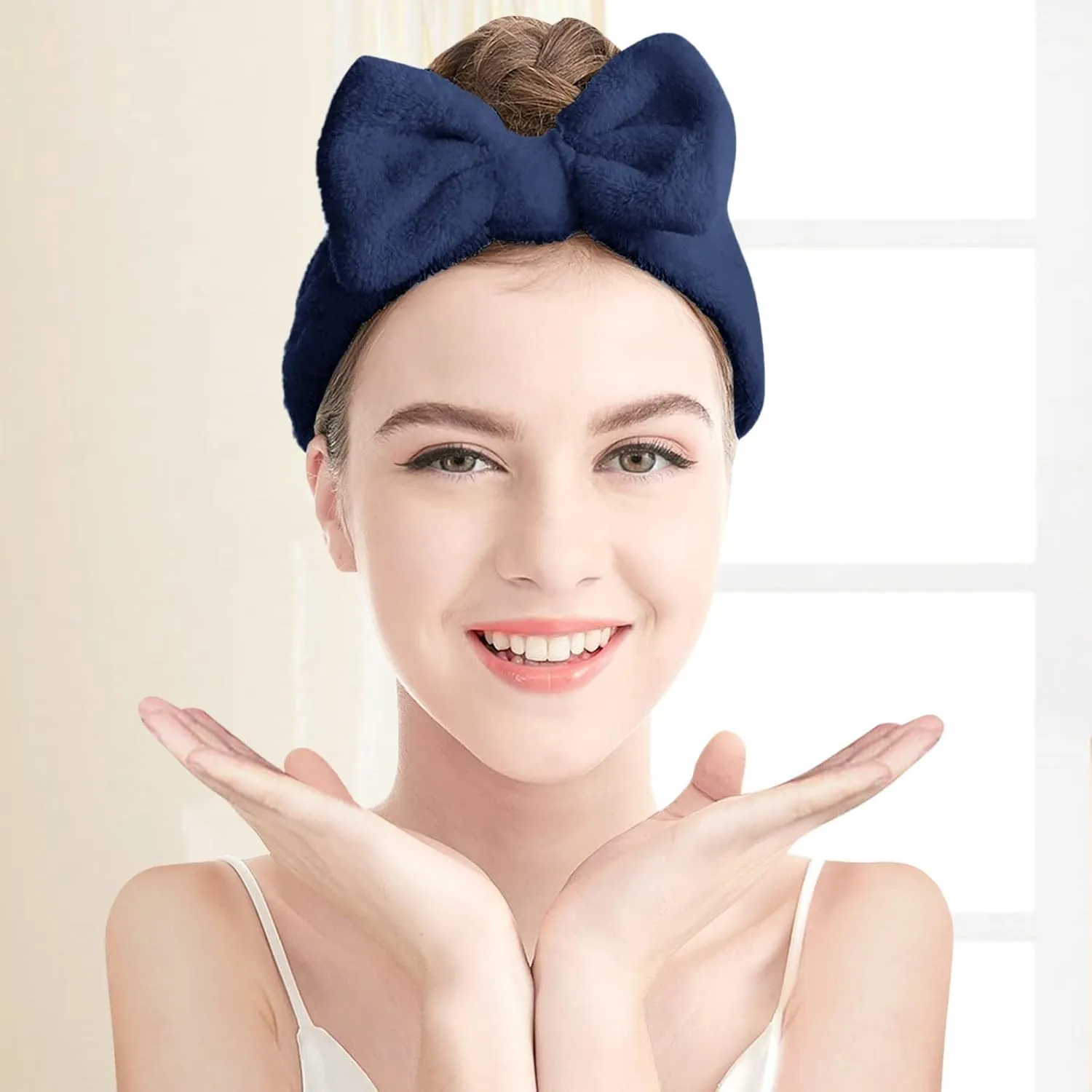 Head band for Women Girls Bowknot Bow Makeup Headbands Soft Coral Fleece Hair Band