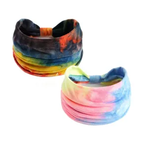 Headbands for Women, 2 Pack Boho Headbands Non Slip Fashion Wide Headband Hair Wrap for Daily Use Sport Yoga Running (Blue Orange-A, One Size)