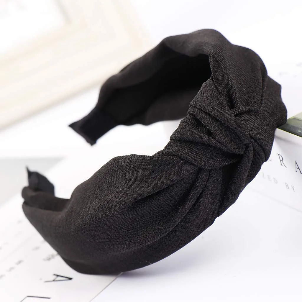 Headbands for Women Girls Knotted Headbands Non Slip Boho Hair Hoop Headpiece For Daily (Black, One Size)