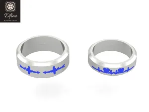 His and Her Heartbeat Promise Rings Solid 925 Sterling Silver Matching Heartbeat Couple Rings