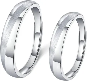 His and Her Ring Sets Wedding, Couple Rings Adjustable Sterling Silver Custom Silver Matte Ring