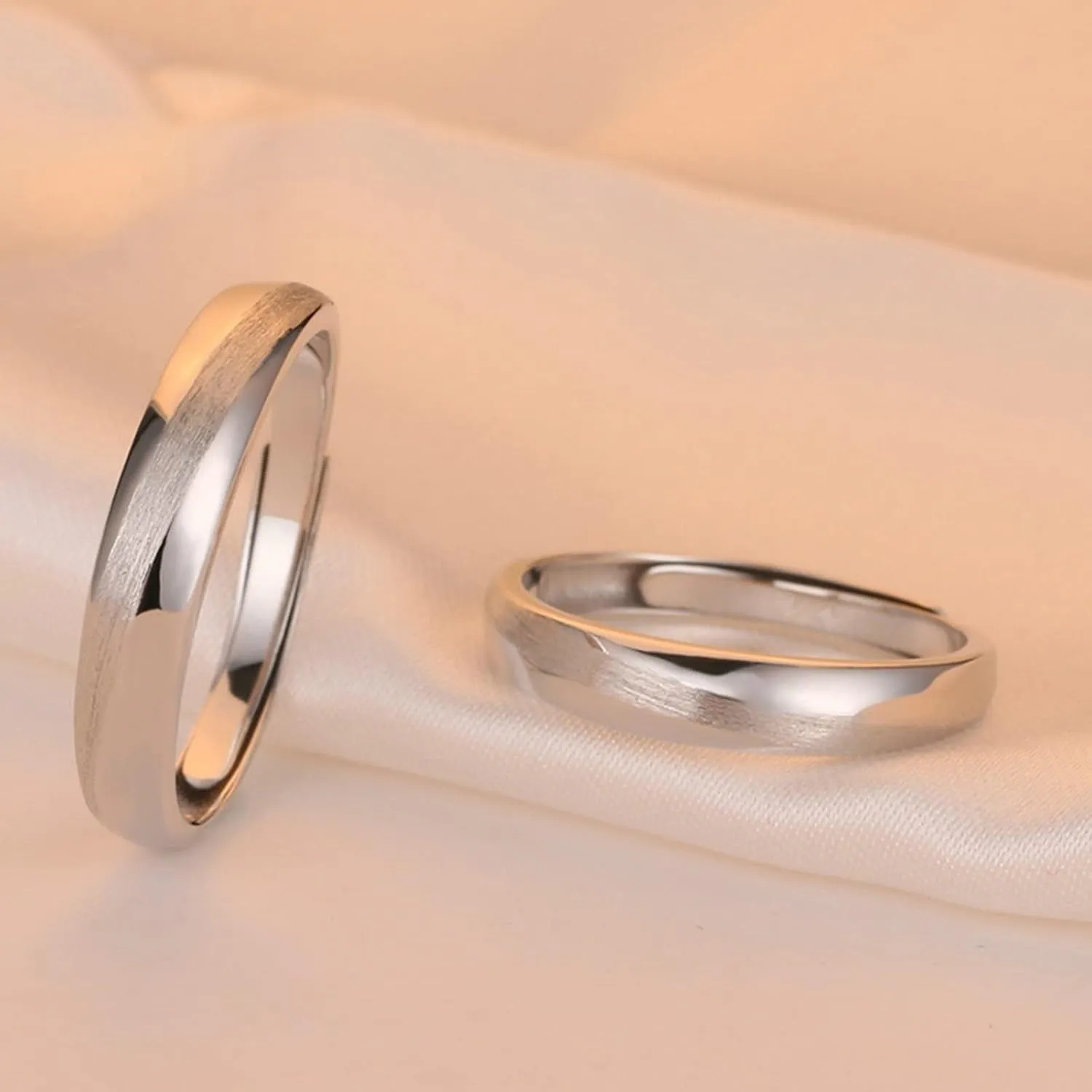 His and Her Ring Sets Wedding, Couple Rings Adjustable Sterling Silver Custom Silver Matte Ring