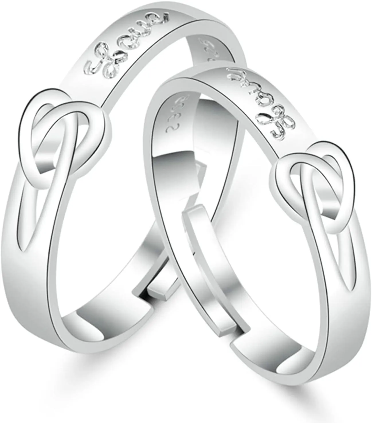 His and Her Wedding Bands Gothic, Unique Promise Rings for Couples Personalized Adjustable 925 Sterling Silver Love Knot Ring