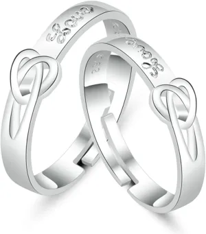 His and Her Wedding Bands Gothic, Unique Promise Rings for Couples Personalized Adjustable 925 Sterling Silver Love Knot Ring