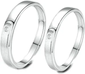 His and Hers Promise Ring Sets, Adjustable Wedding Rings for Couple Customize 925 Sterling Silver Simple Matte Ring with Cubic Zirconia
