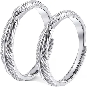 His and Hers Ring Sets Couples, Engagement Rings for Couples 925 Customize Adjustable Vintage Feather Ring