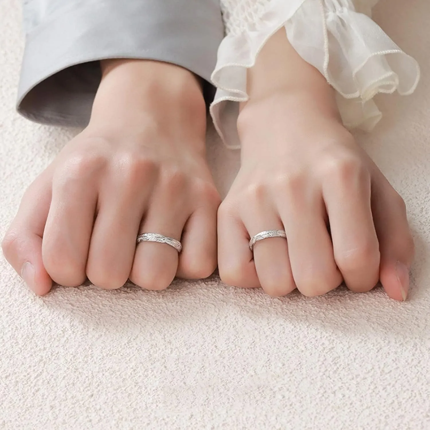 His and Hers Ring Sets Couples, Engagement Rings for Couples 925 Customize Adjustable Vintage Feather Ring