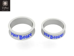 His Beauty and Her Beast Couple Rings Solid 925 Sterling Silver Matching Promise Ring Set 2Pc