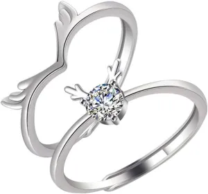 Homoyoyo 1 Pair Couple Matching Antlers Rings Unique Engagement Rings for Couples Romantic Present for Valentine's Day Anniversary Stylish and Eye Catching Design