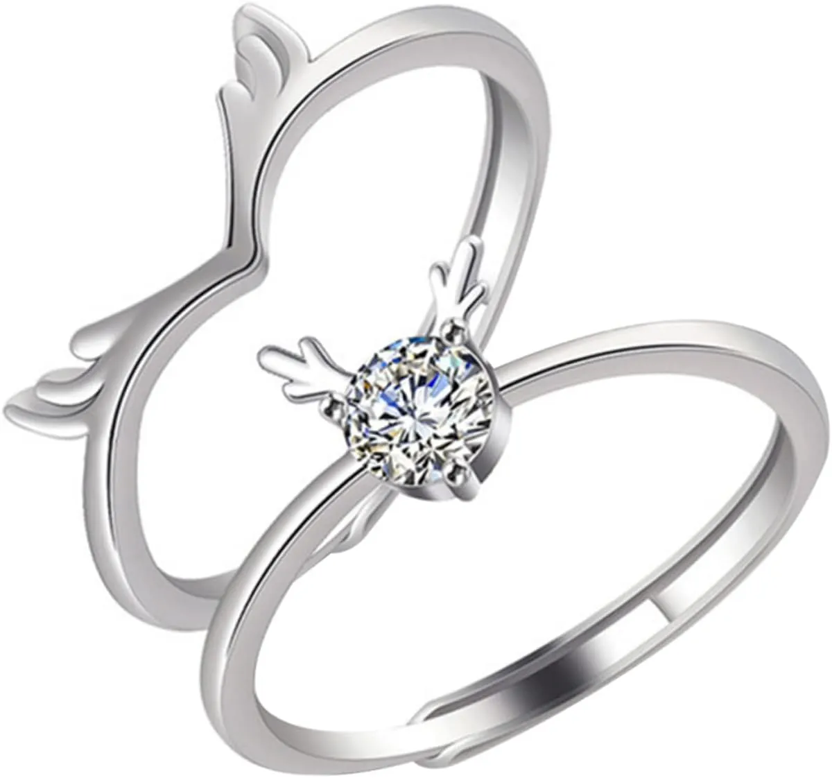 Homoyoyo 1 Pair Couple Matching Antlers Rings Unique Engagement Rings for Couples Romantic Present for Valentine's Day Anniversary Stylish and Eye Catching Design