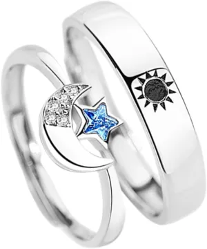 Homoyoyo Elegant Couple Rings Metal Alloy Sun Moon Jewelry Set Fashionable for Couples Wedding