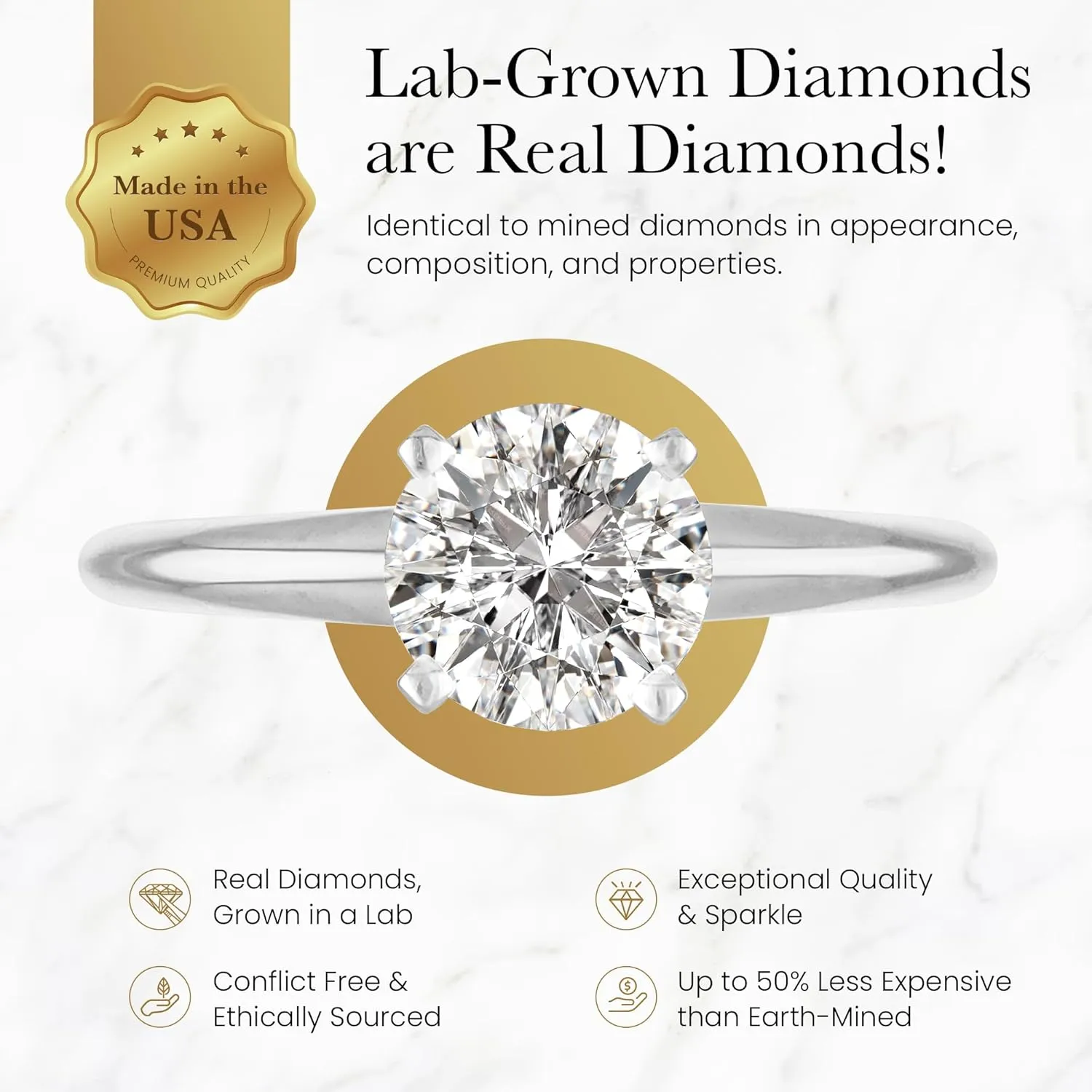 IGI Certified Women's Engagement Rings, 1.0-4.0 Carat Solitaire Rings for Women, Stunning Lab Grown Diamond Solitaire in Classic 14K Gold Setting, Premium Jewelry Collection