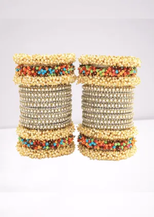 Indian bangle set , Bridal bangles, Metal bangles, Traditional wedding jewelry, Pearls and Stones Bridal Bangle Set for Women