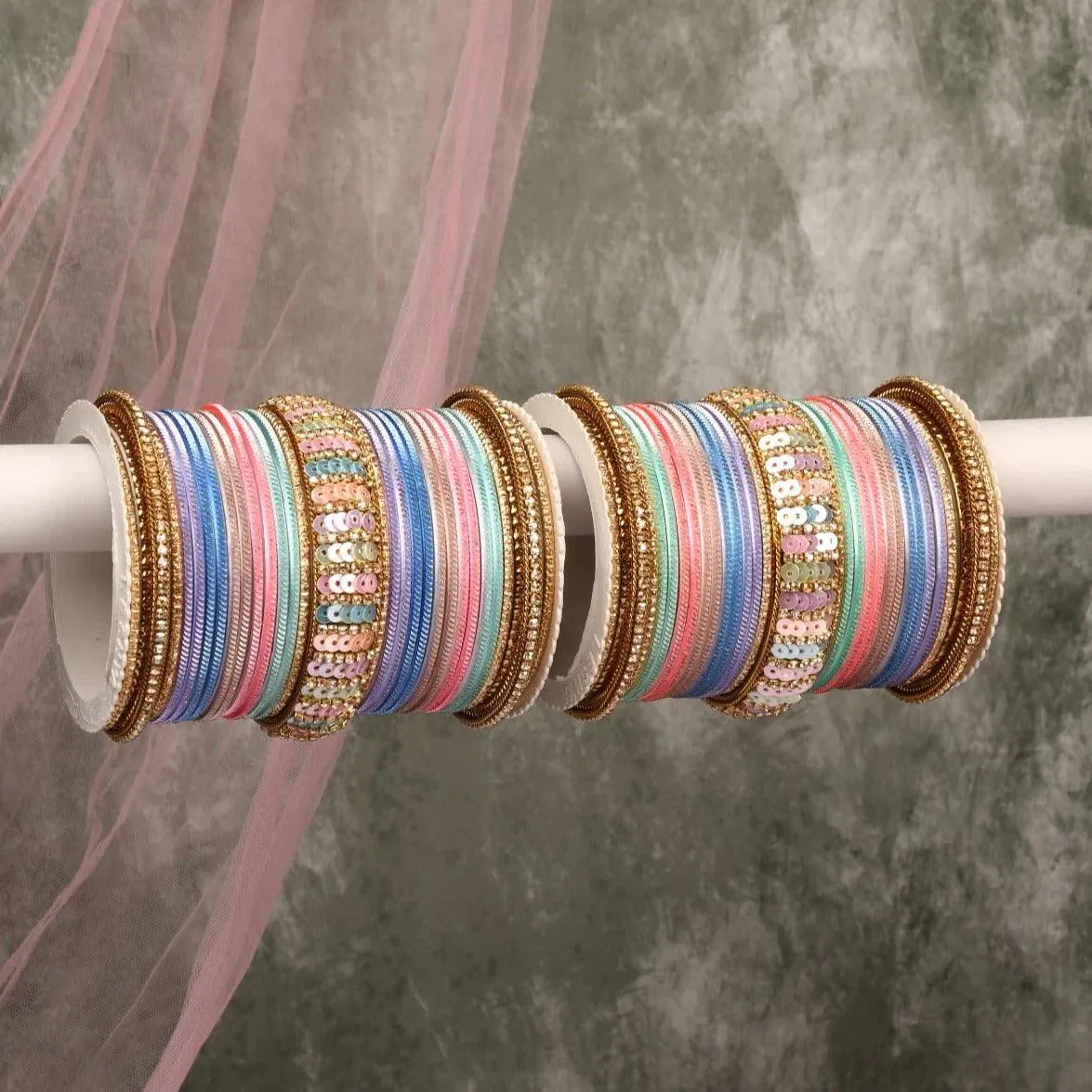 Indian bangles set with sequins work kada, Indian bangles, Wedding jewelry, festive colorful bangles