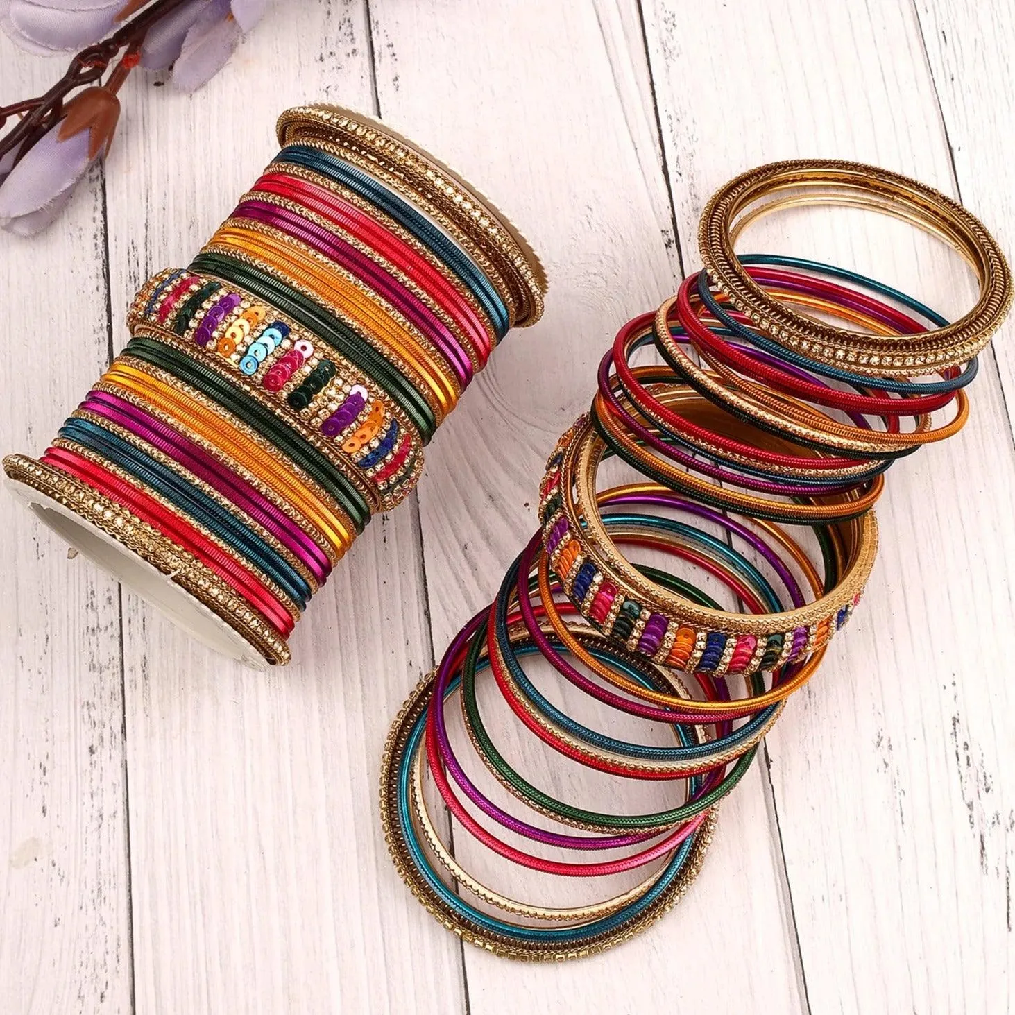 Indian bangles set with sequins work kada, Indian bangles, Wedding jewelry, festive colorful bangles