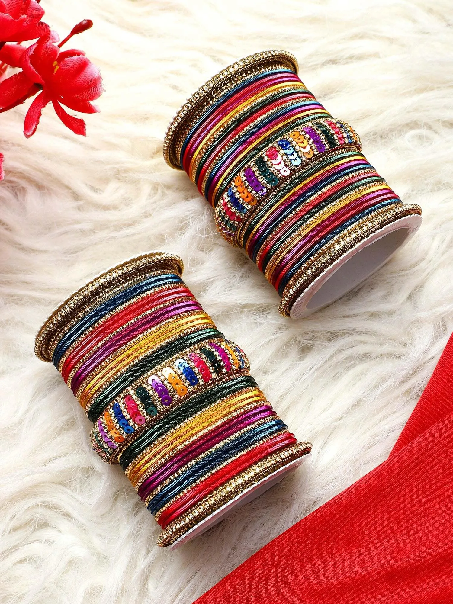 Indian bangles set with sequins work kada, Indian bangles, Wedding jewelry, festive colorful bangles