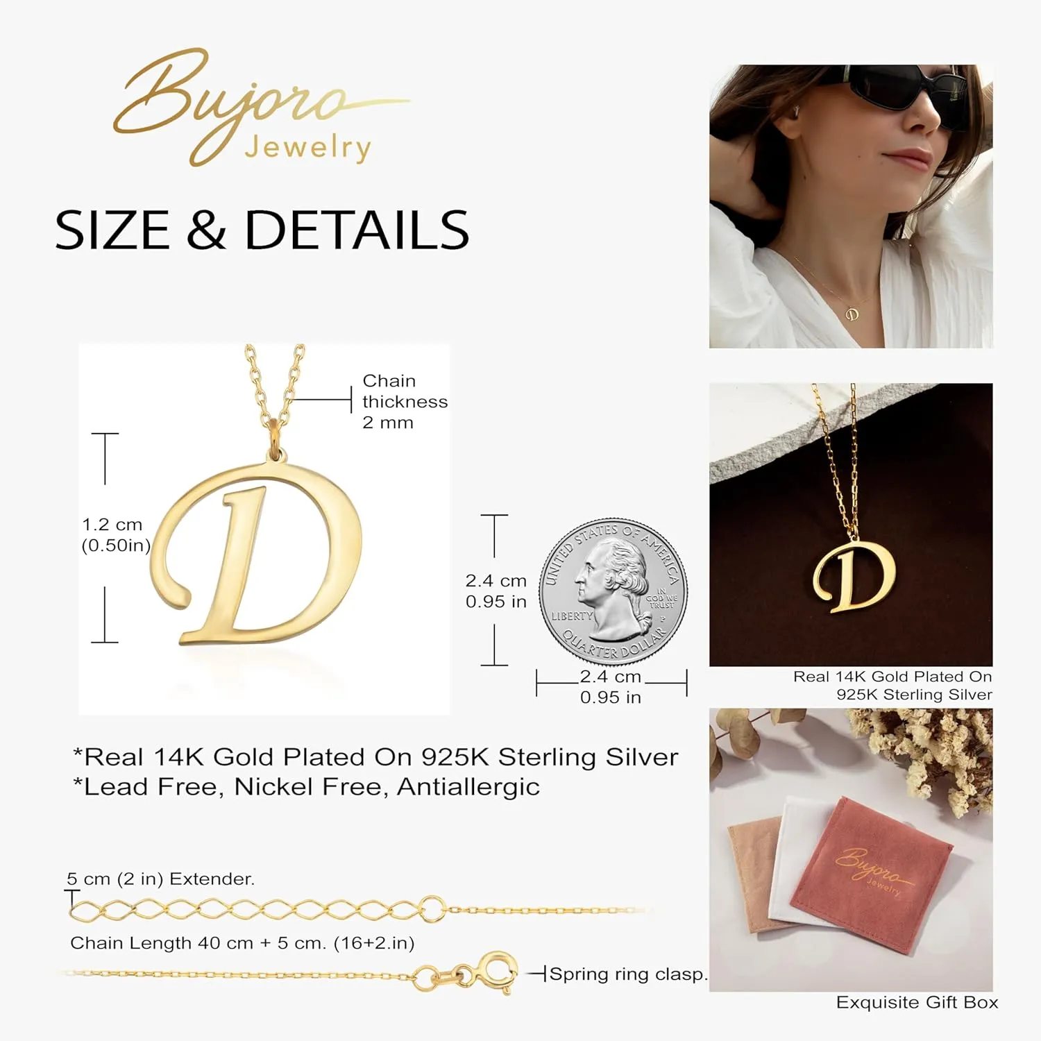Initial Necklaces for Women, A-Z Letter Pendant, 925 Sterling Silver and 14K Gold Plated, Dainty Gold Necklace for Women, Personalized Gold Necklace Gift