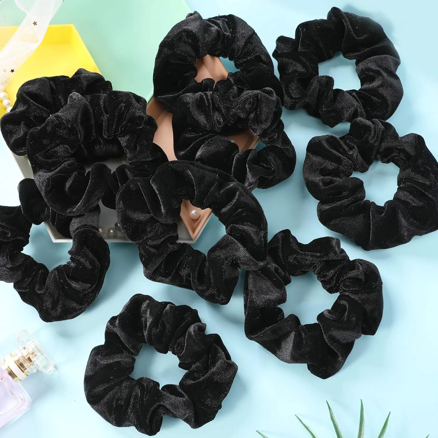 IVARYSS Scrunchies for Women, 12 Pcs Black Velvet Scrunchies for Hair, Soft Ponytail Holder for Girls, Classic Elastic Hair Bands