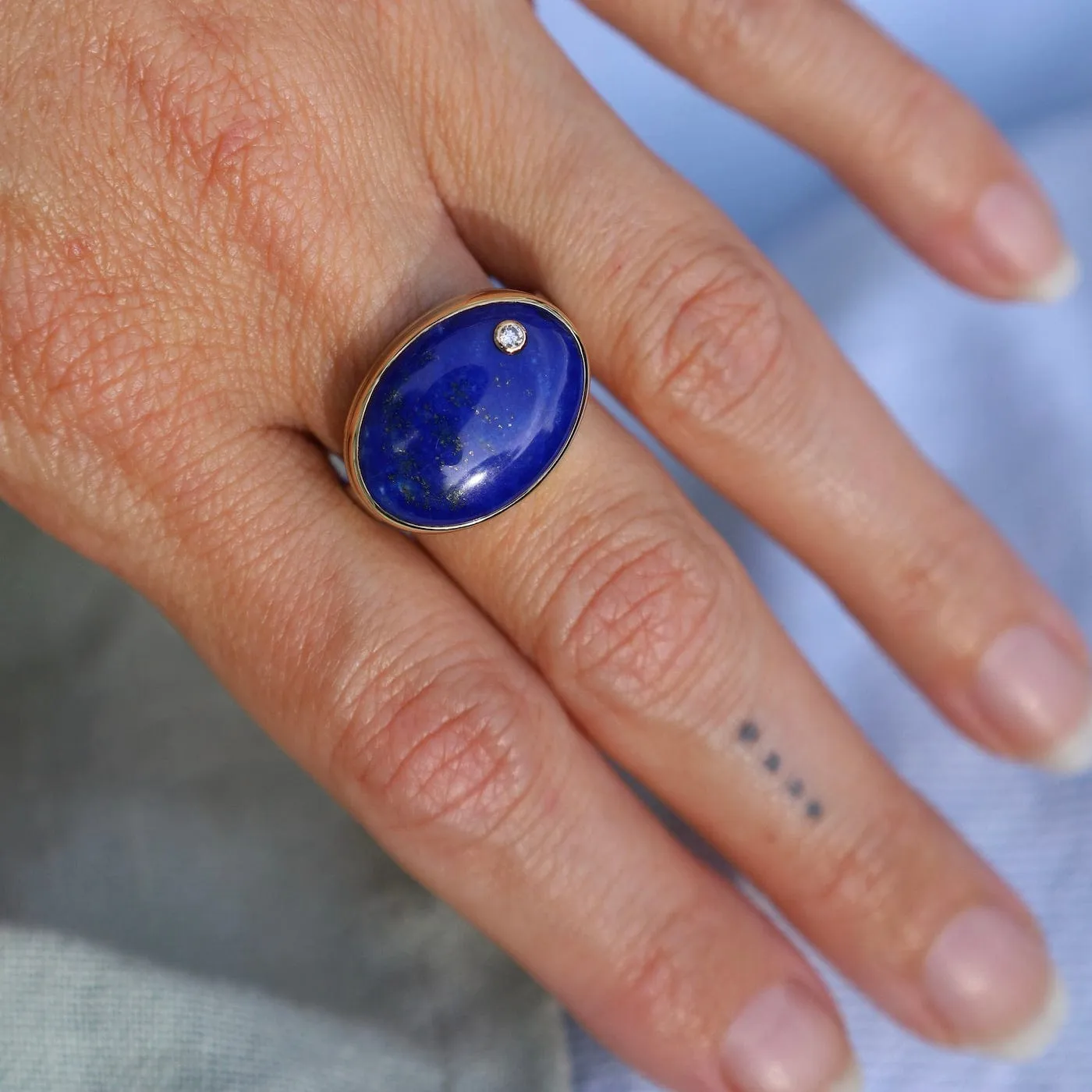 Jamie Jpseph Oval Smooth Lapis & Diamond Ring