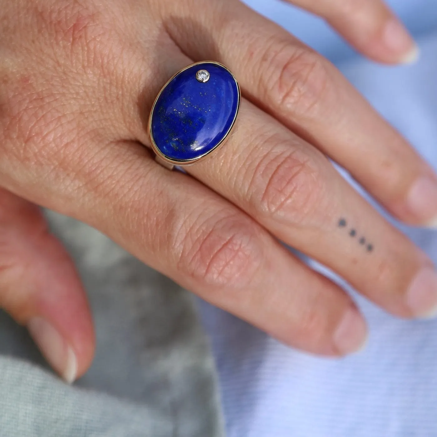 Jamie Jpseph Oval Smooth Lapis & Diamond Ring