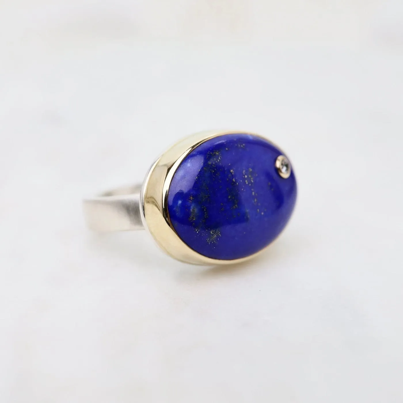 Jamie Jpseph Oval Smooth Lapis & Diamond Ring