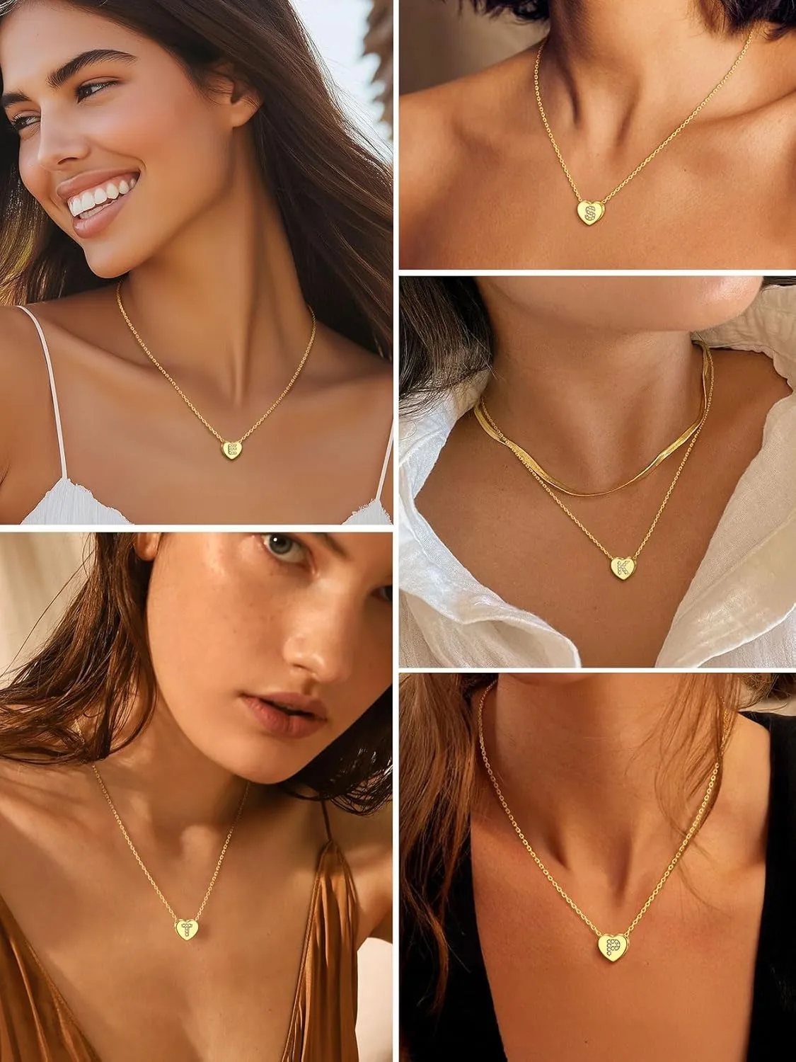 KeyStyle Gold Heart Initial Necklaces for Women, 14K Gold Plated Dainty Letter A-Z Necklaces with Initials Trendy Necklaces Gifts for Women Cute Pendant Necklace