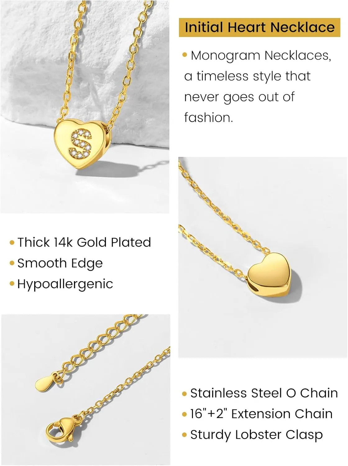 KeyStyle Gold Heart Initial Necklaces for Women, 14K Gold Plated Dainty Letter A-Z Necklaces with Initials Trendy Necklaces Gifts for Women Cute Pendant Necklace