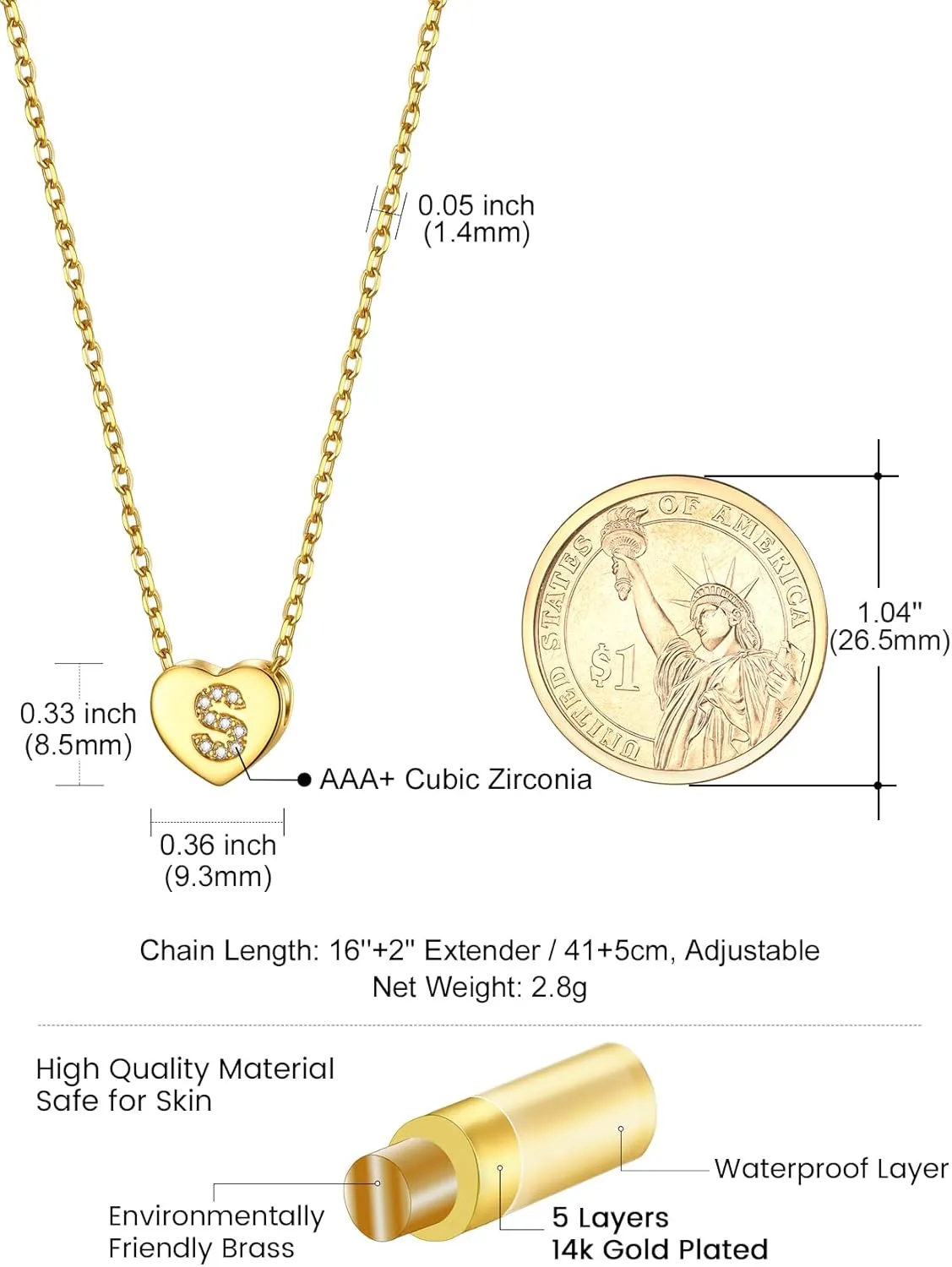 KeyStyle Gold Heart Initial Necklaces for Women, 14K Gold Plated Dainty Letter A-Z Necklaces with Initials Trendy Necklaces Gifts for Women Cute Pendant Necklace