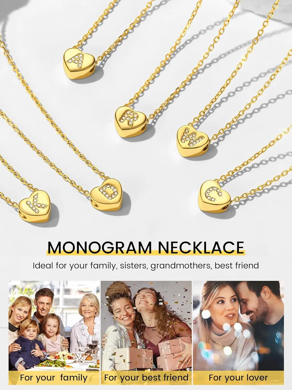 KeyStyle Gold Heart Initial Necklaces for Women, 14K Gold Plated Dainty Letter A-Z Necklaces with Initials Trendy Necklaces Gifts for Women Cute Pendant Necklace