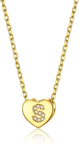 KeyStyle Gold Heart Initial Necklaces for Women, 14K Gold Plated Dainty Letter A-Z Necklaces with Initials Trendy Necklaces Gifts for Women Cute Pendant Necklace