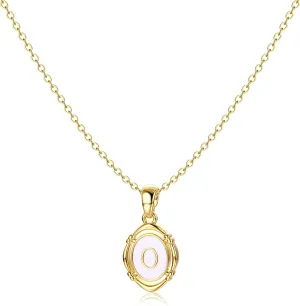 Krfy Initial Necklaces for Women - Dainty Gold Charm Necklaces 14K Gold Plated Oval Letter White Enamel Personalized Name Necklaces for Women Trendy Gold Necklace Jewelry