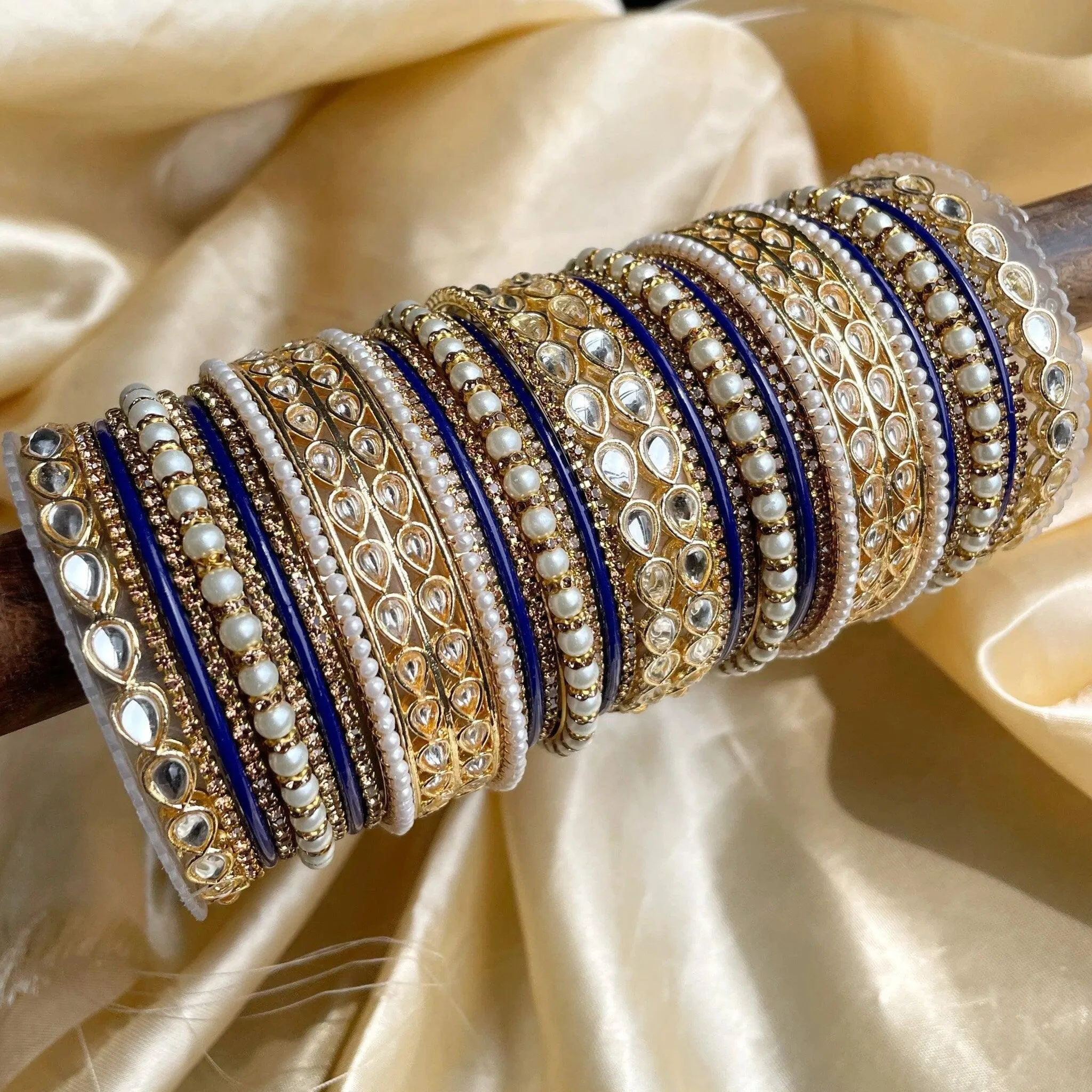 Kundan Pearl and Stone Kada Bangle Set