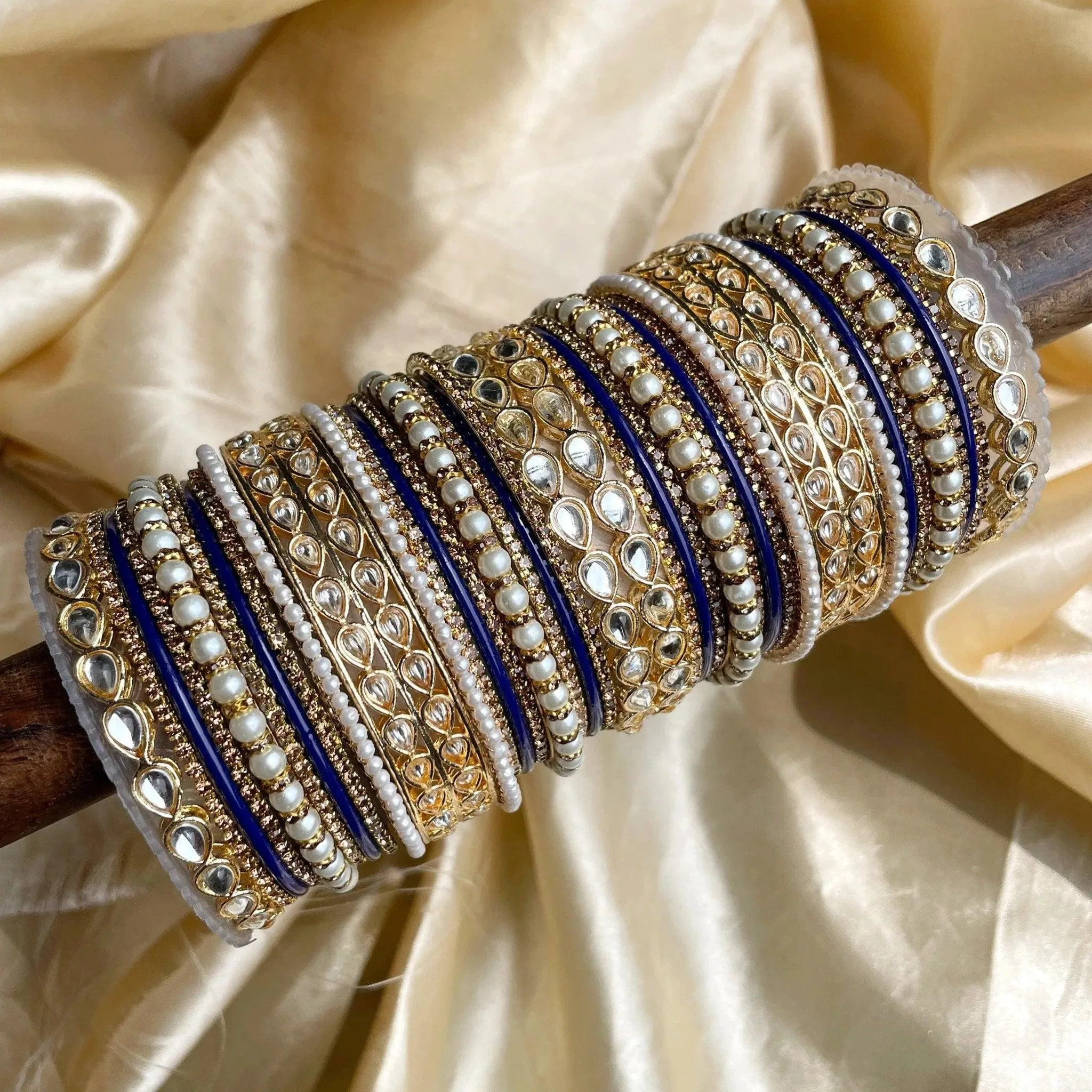 Kundan Pearl and Stone Kada Bangle Set