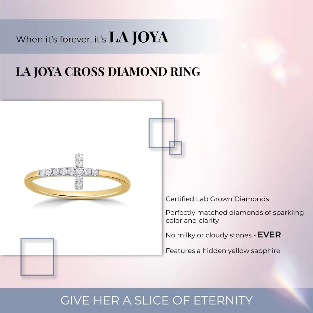 La Joya 10k Yellow Gold Diamond Band Ring for Women | 0.02ct Lab Grown Diamond, Cross, VS/SI, GH, 0.1ct, Round