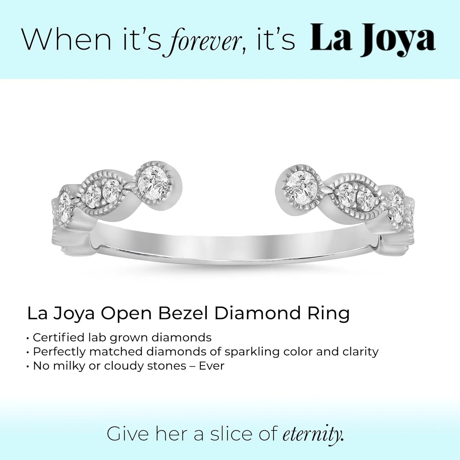 La Joya 1/10-1/4 CT TW Certified Lab Grown Open Diamond Ring Bands | Solid 10k White Gold Diamond Wedding Band Ring | Sparkling GH VS/SI Diamond Ring for Women