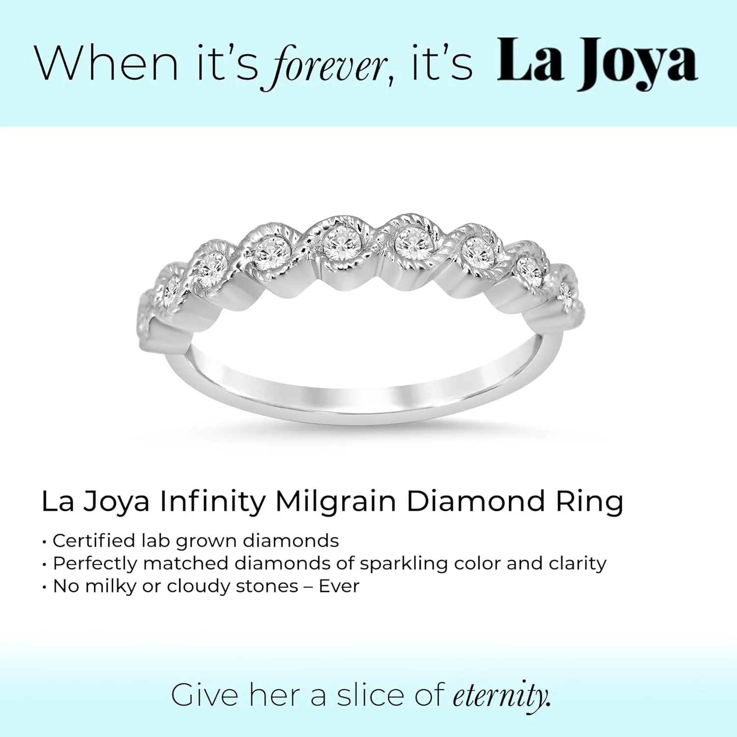 La Joya 1/4-1/2 CT TW Certified Lab Grown Infinity Diamond Ring Band | Solid 10k White Gold Anniversary and Wedding Band | Sparkling GH VS/SI
