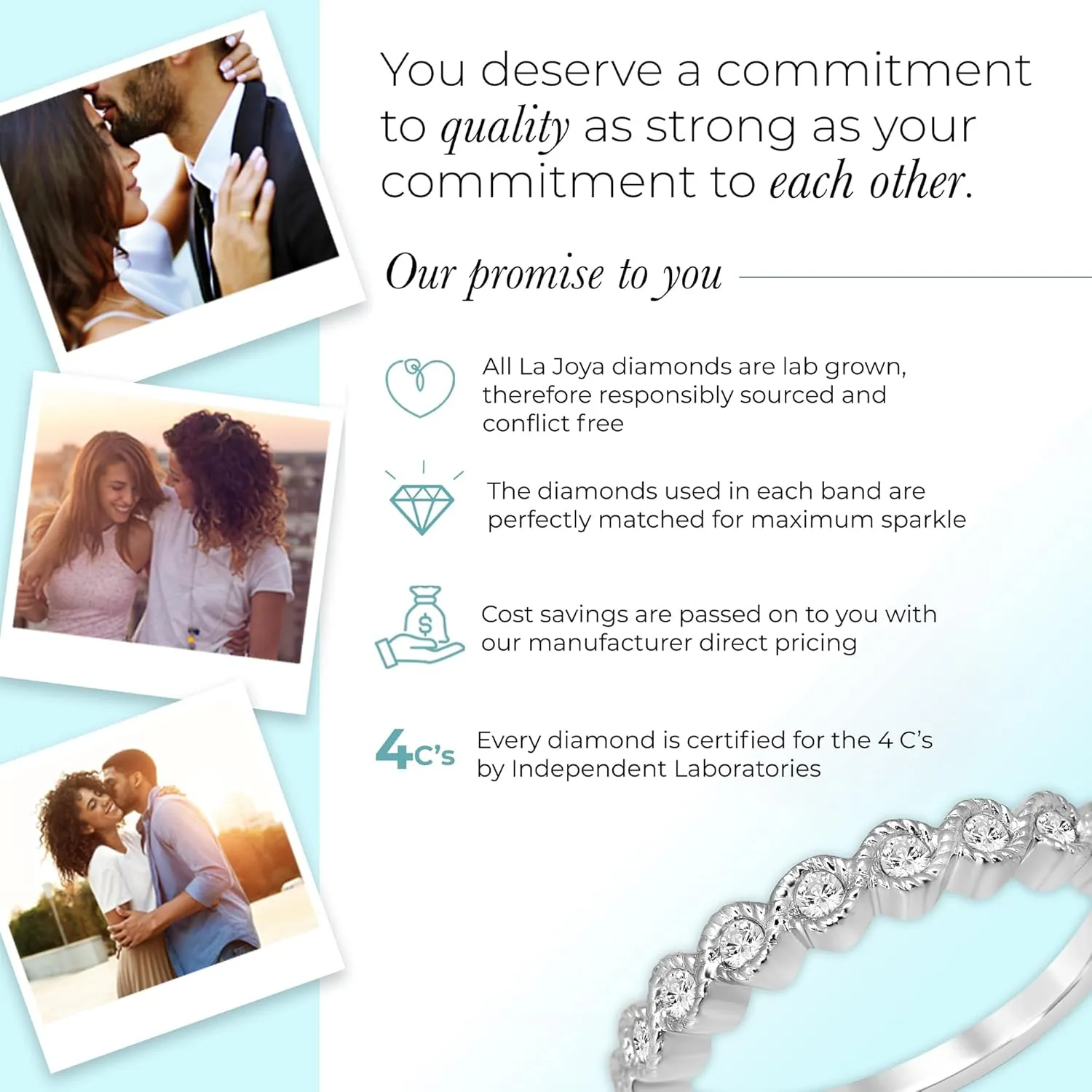 La Joya 1/4-1/2 CT TW Certified Lab Grown Infinity Diamond Ring Band | Solid 10k White Gold Anniversary and Wedding Band | Sparkling GH VS/SI