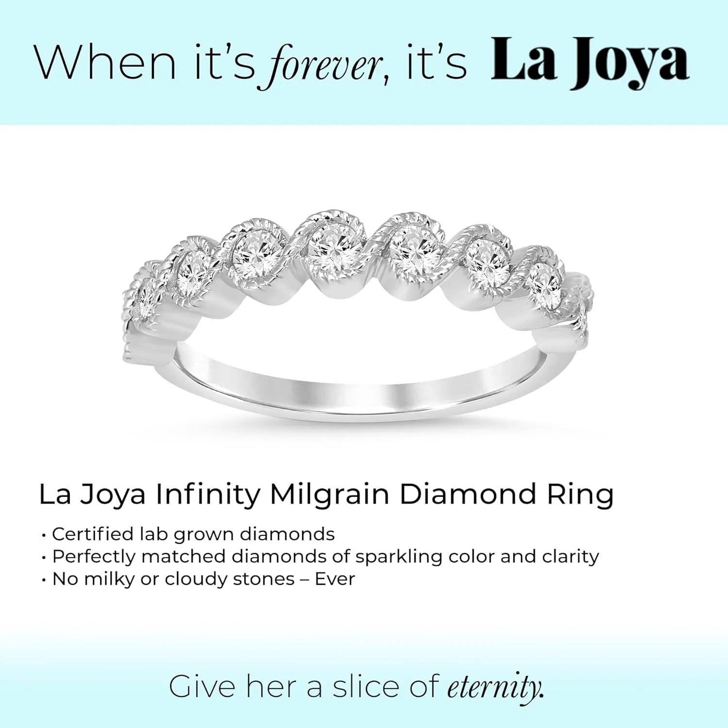 La Joya 1/4-1/2 CT TW Certified Lab Grown Infinity Diamond Ring Band | Solid 10k White Gold Anniversary and Wedding Band | Sparkling GH VS/SI