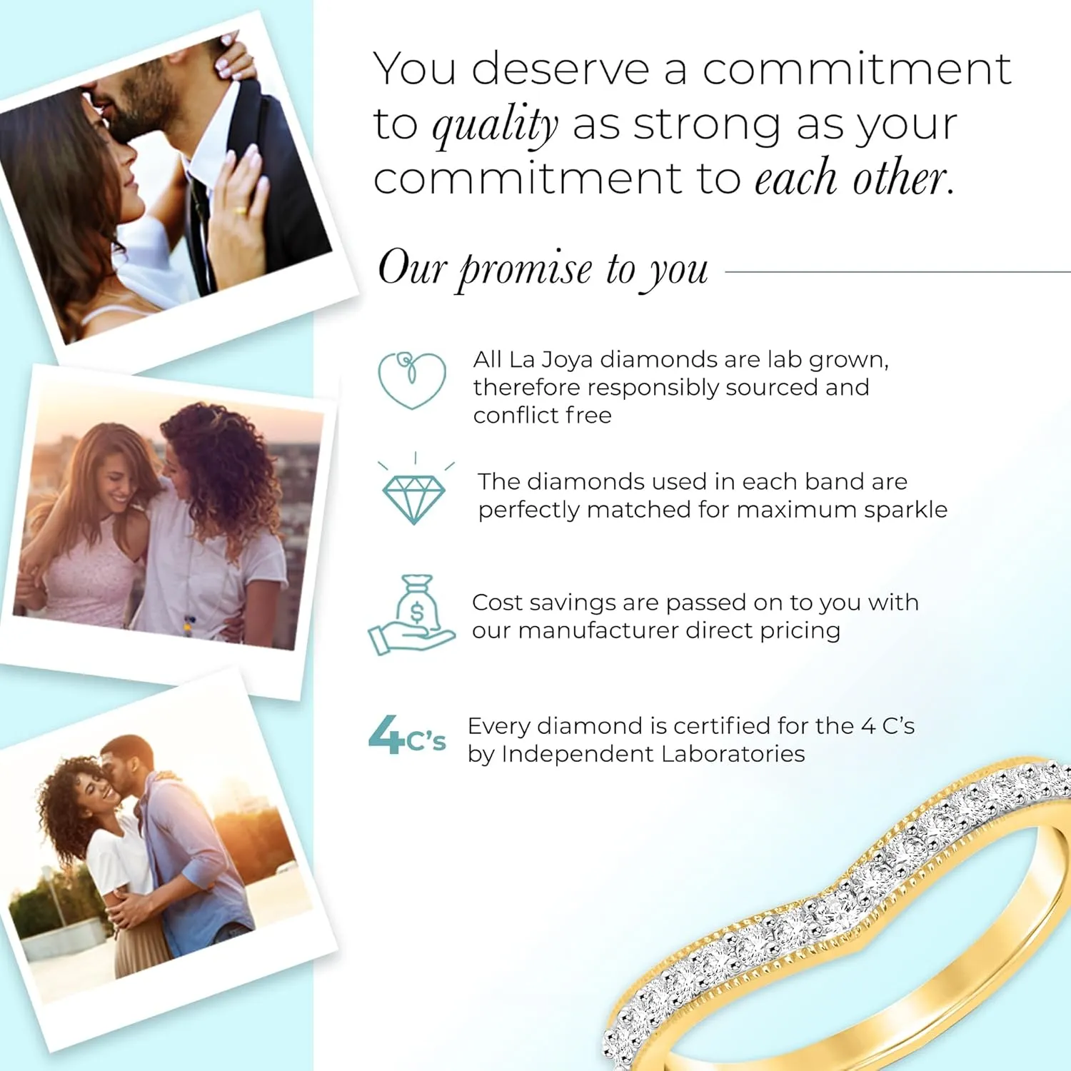 La Joya 1/4-1/2 CT. TW. V-Shaped Womens Lab Grown Diamond Band Rings in 10K Solid Gold | Certified GH VS/SI Lab Grown Diamond Anniversary Ring, Stacking Ring and Wedding Bands for Women