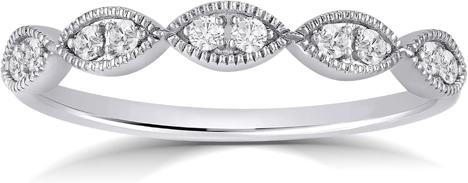 La Joya 1/6-1/4 CT TW Certified Vintage Inspire Lab Grown Diamond Ring Bands | Solid 10k White Gold Milgrain Diamond Wedding Band Ring | Sparkling GH VS/SI Diamond Ring for Women